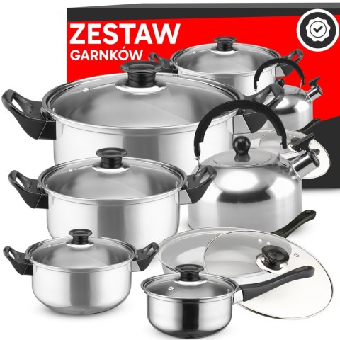 Zestaw garnków kuchennych z pokrywkami czajnikiem patelnią GAZ INDUKCJA - 11 el.