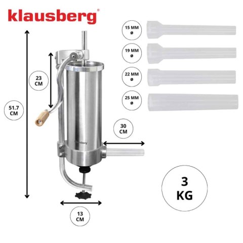 RĘCZNA NADZIEWARKA DO KIEŁBASY 3kg KLAUSBERG KB-7926 PIONOWA