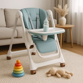 Krzesełko fotelik do karmienia regulacja wysokości ekoskóra pasy podwójna tacka ECOTOYS