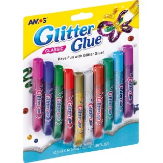 KLEJ Z BROKATEM AMOS 10,5ml*10 KOLORÓW