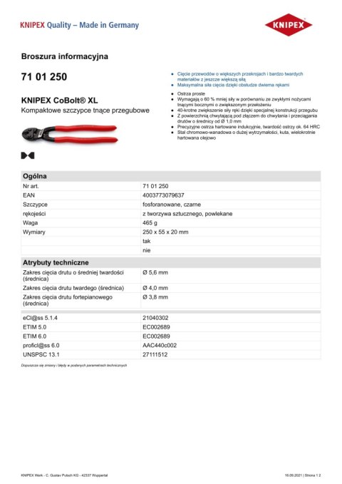 SZCZYPCE TNĄCE PRZEGUBOWE COBOLT XL 250MM