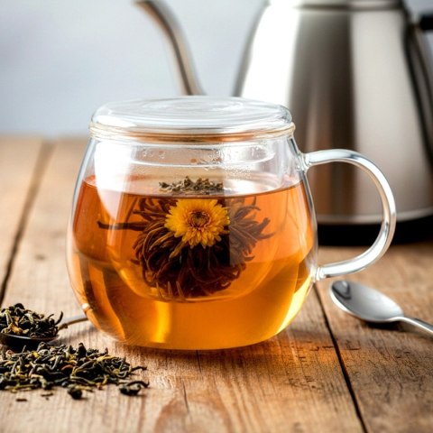 KUBEK SZKLANY 400ml Z ZAPARZACZEM I POKRYWĄ 139815