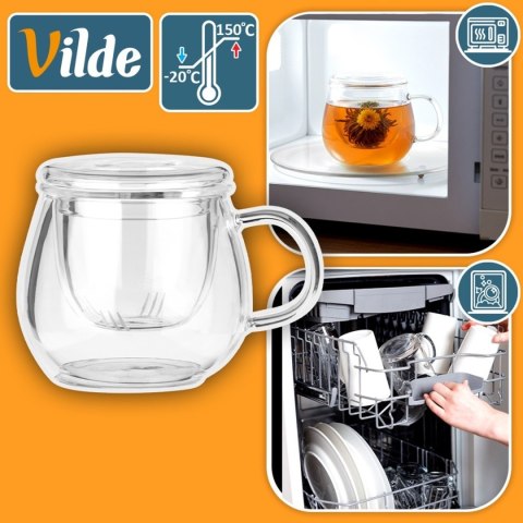 KUBEK SZKLANY 400ml Z ZAPARZACZEM I POKRYWĄ 139815