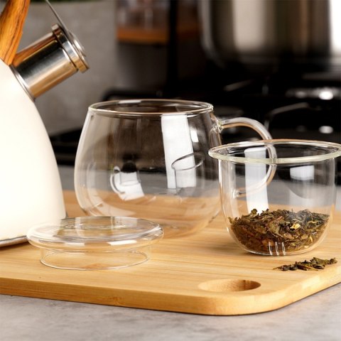 KUBEK SZKLANY 400ml Z ZAPARZACZEM I POKRYWĄ 139815