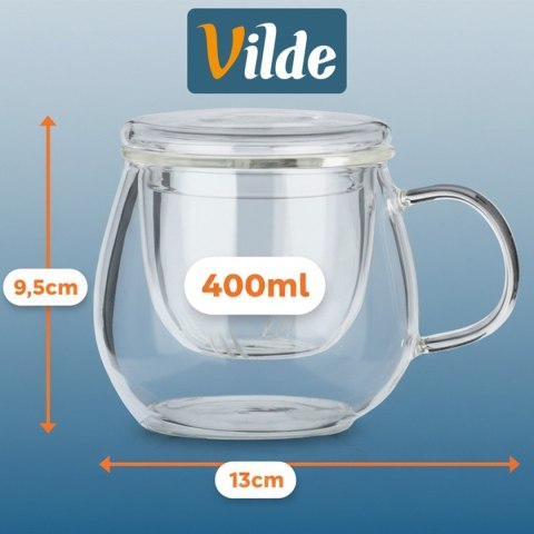 KUBEK SZKLANY 400ml Z ZAPARZACZEM I POKRYWĄ 139815