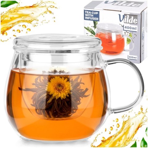 KUBEK SZKLANY 400ml Z ZAPARZACZEM I POKRYWĄ 139815