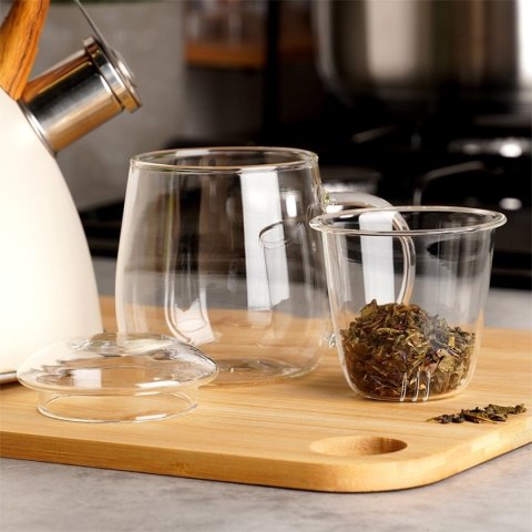 KUBEK SZKLANY 400ml Z ZAPARZACZEM I POKRYWĄ 139816