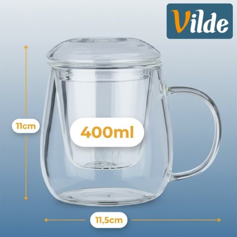 KUBEK SZKLANY 400ml Z ZAPARZACZEM I POKRYWĄ 139816