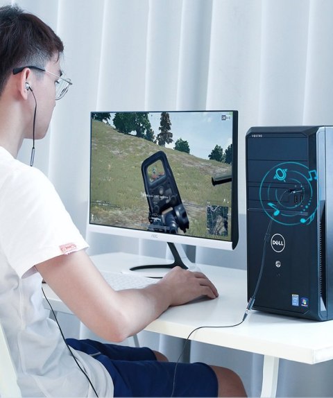 Przejściówka rozdzielacz AUX 3.5 mm mini jack na mikrofon i słuchawki czarny