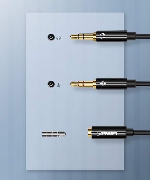 Przejściówka rozdzielacz AUX 3.5 mm mini jack na mikrofon i słuchawki czarny