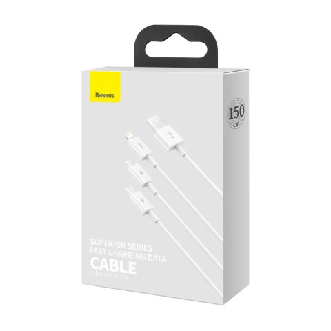 3w1 Kabel przewód Superior Series USB-A - USB-C / Lightning / micro USB 3.5A 1m - biały