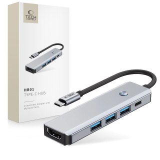 5w1 HUB Adapter USB-C PD USB-A HDMI 4K 60Hz 100W - szary
