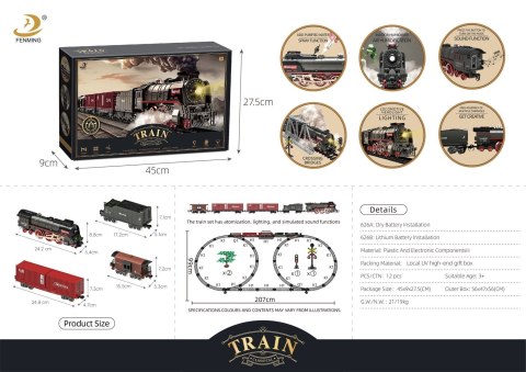 Kolejka Retro z Funkcją Świateł, Dźwięku i Dymu 207cm