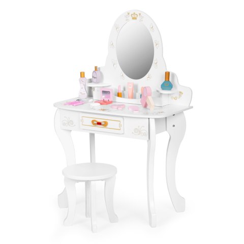 Toaletka dziecięca drewniana duża z lustrem dla dziewczynki różowe dodatki ECOTOYS