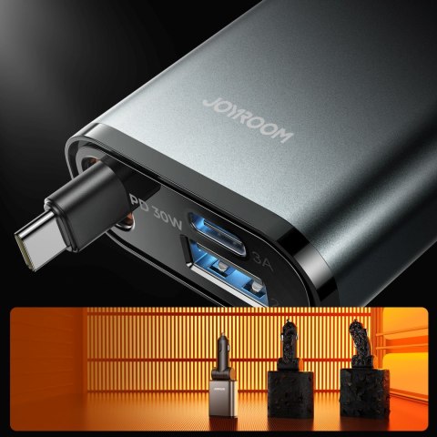 Ładowarka samochodowa 3w1 z kablem zwijanym USB-A USB-C - ciemnoszara