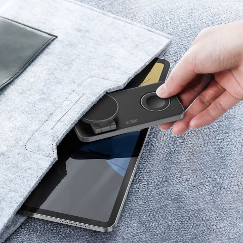 Ładowarka indukcyjna 3w1 do smartfona smartwatcha słuchawek z kablem USB-C - czarna