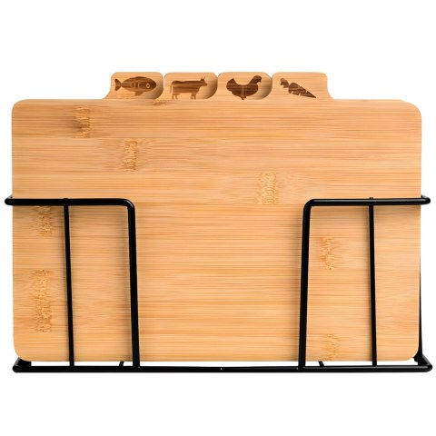 Zestaw desek kuchennych bambusowych ze stojakiem - 4 szt.