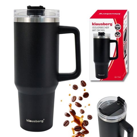 STALOWY KUBEK TERMICZNY TERMOS 1100ml Z RĄCZKĄ I SŁOMKĄ KLAUSBERG KB-7942