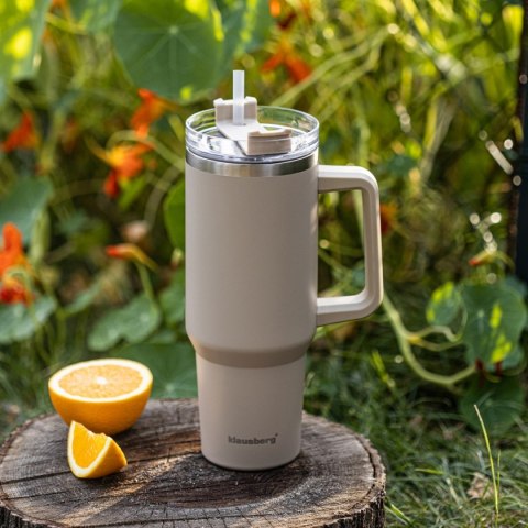 STALOWY KUBEK TERMICZNY TERMOS 1100ml Z RĄCZKĄ I SŁOMKĄ KLAUSBERG KB-7943
