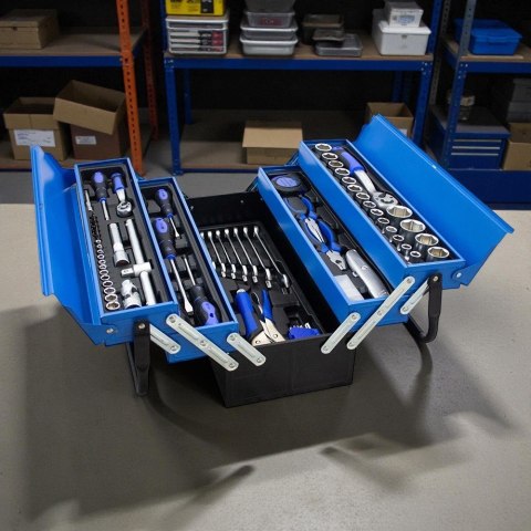 Skrzynka narzędziowa 85el niebieska zestaw warsztatowy trwały organizacja