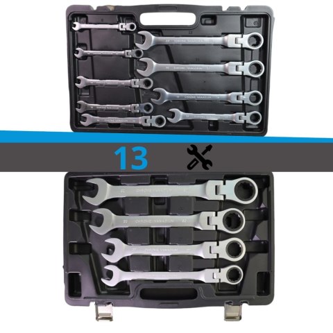 Zestaw Kluczy Oczkowych z Grzechotką 13 el Elastycznych 8-32mm Stal Walizka
